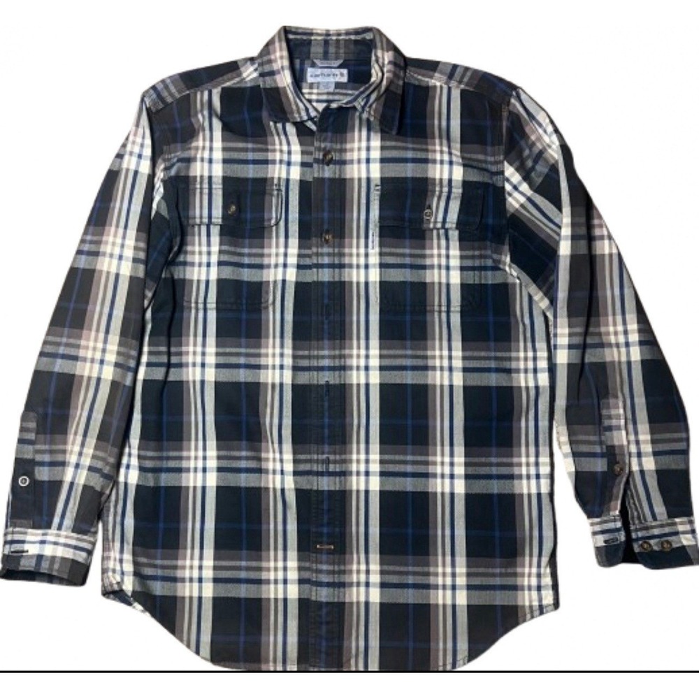 Carhartt Button Down Shirt Mens Medium Blue Plaid Original Fit Cotton Workwear